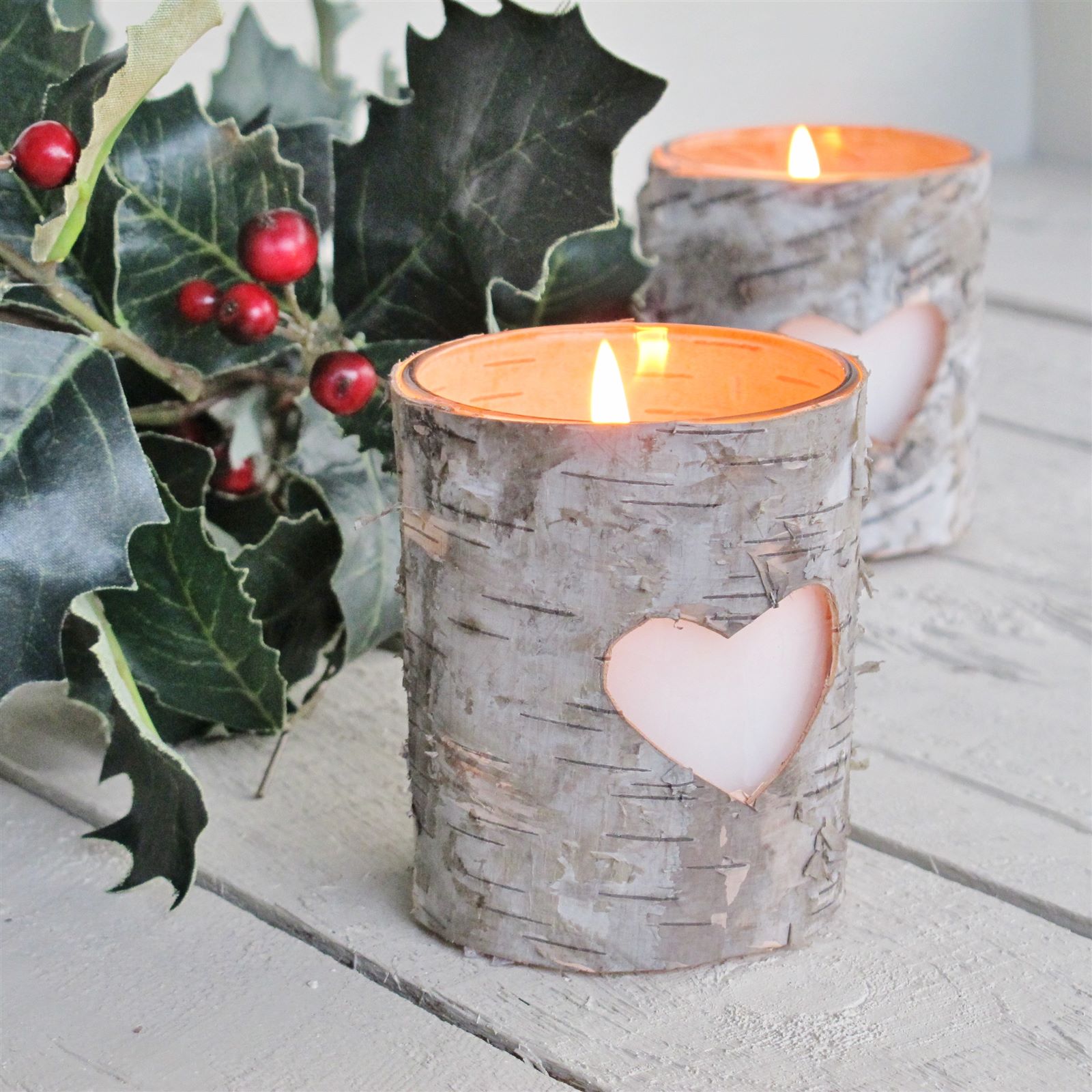 Birch wrapped heart votive Bliss and Bloom